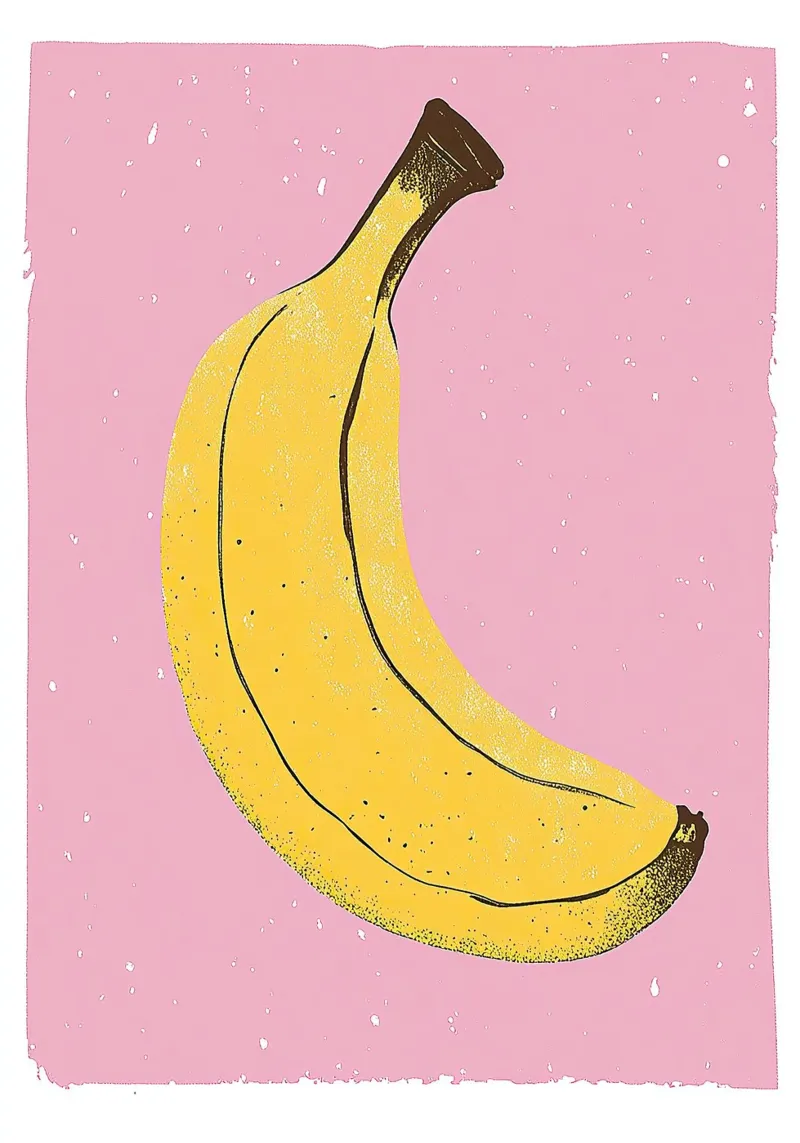Banana Risograph Rosa Pop Art Illustrazione Minimalista poster con telaio in legno da Nikis Art Studio