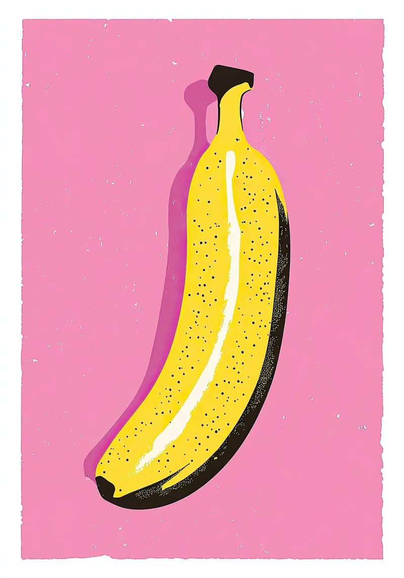 Banana Pop Art Risograph Rosa Giallo plexiglass da Nikis Art Studio