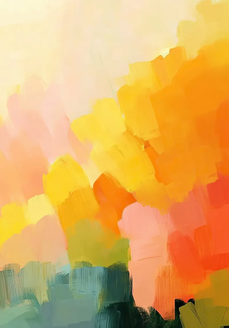 Abstrait Pastel Jaune Orange Rose Bleu Vert poster avec cadre en bois de Nikis Art Studio
