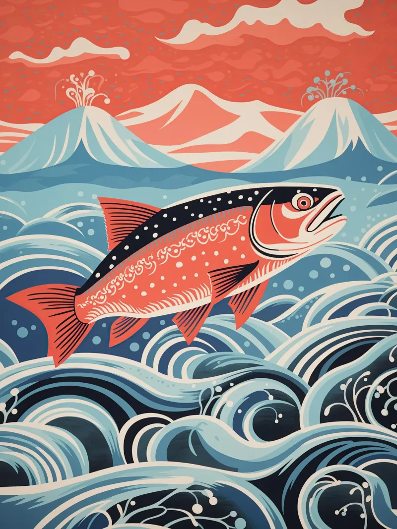 The migration of the salmon canvas with Floater frame by Autofocus