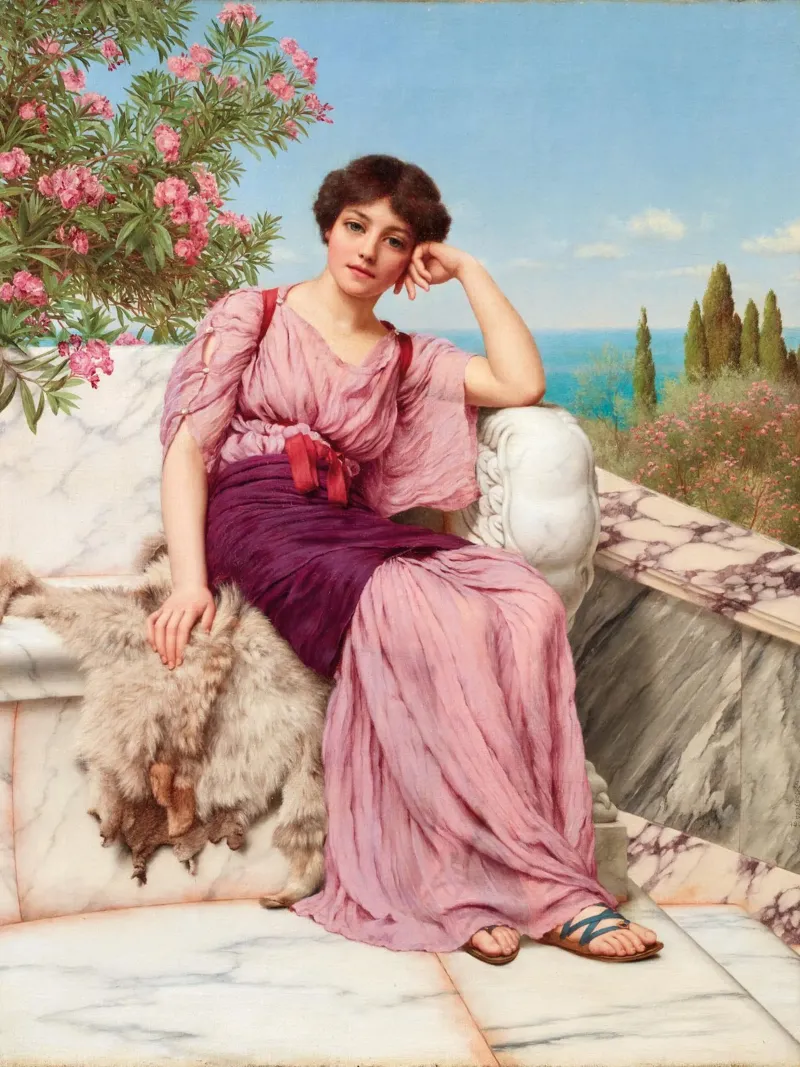 John William Godward - Sogni d'oro poster con telaio in plastica da Timeless Artworks