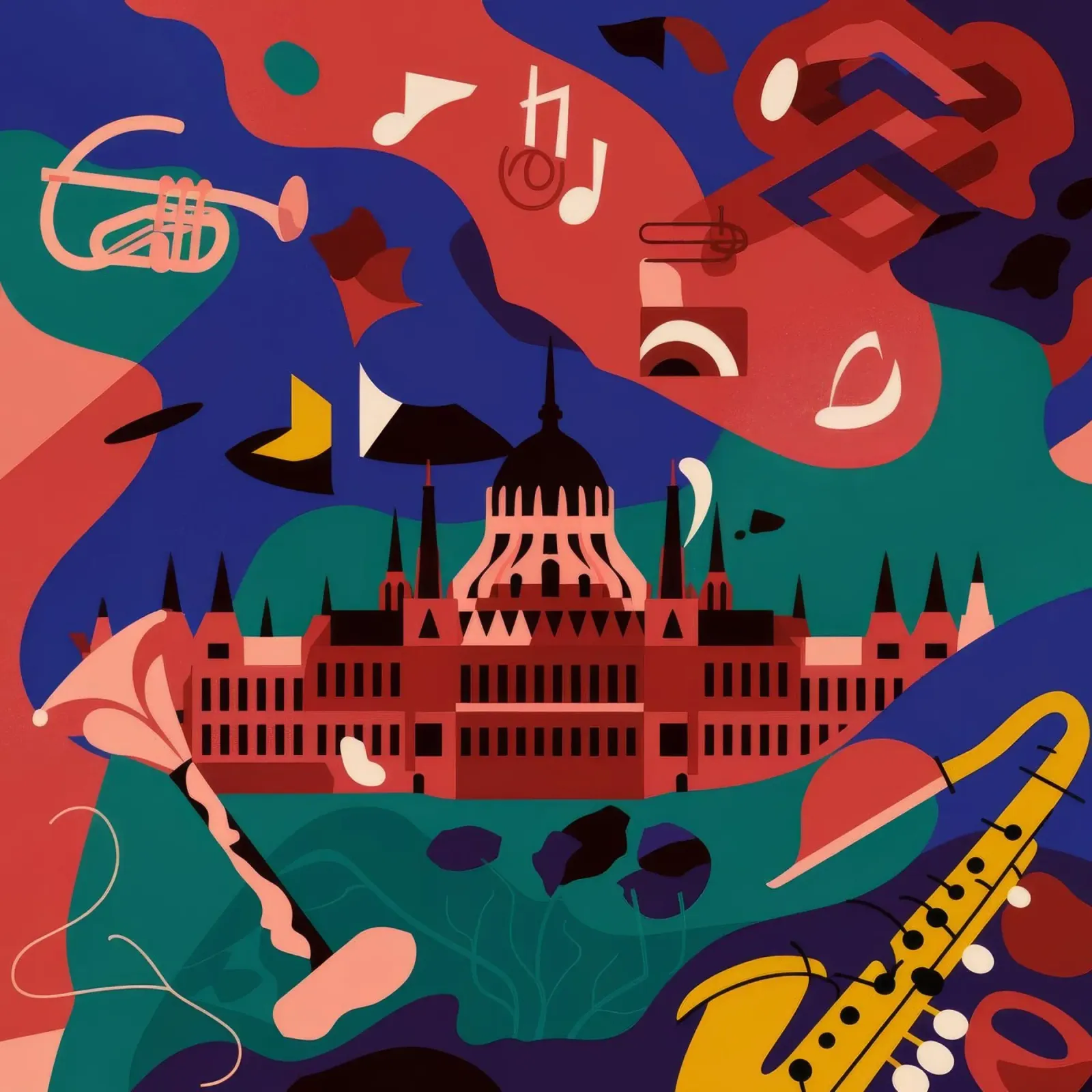 Scena musicale astratta poster con telaio in legno da Emery Kate