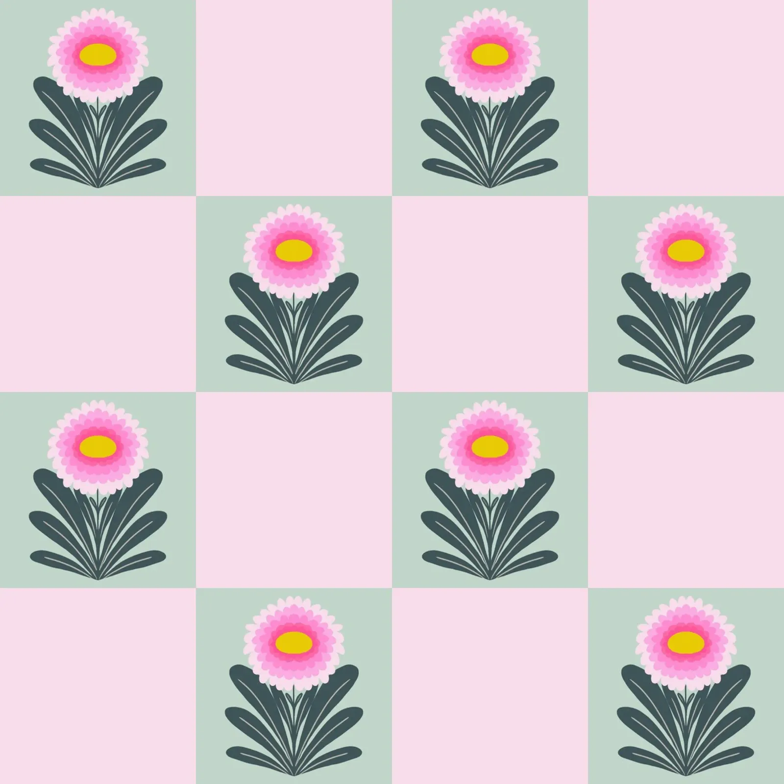 Griglia di crisantemi - rosa e menta poster con telaio in legno da Wackapacka