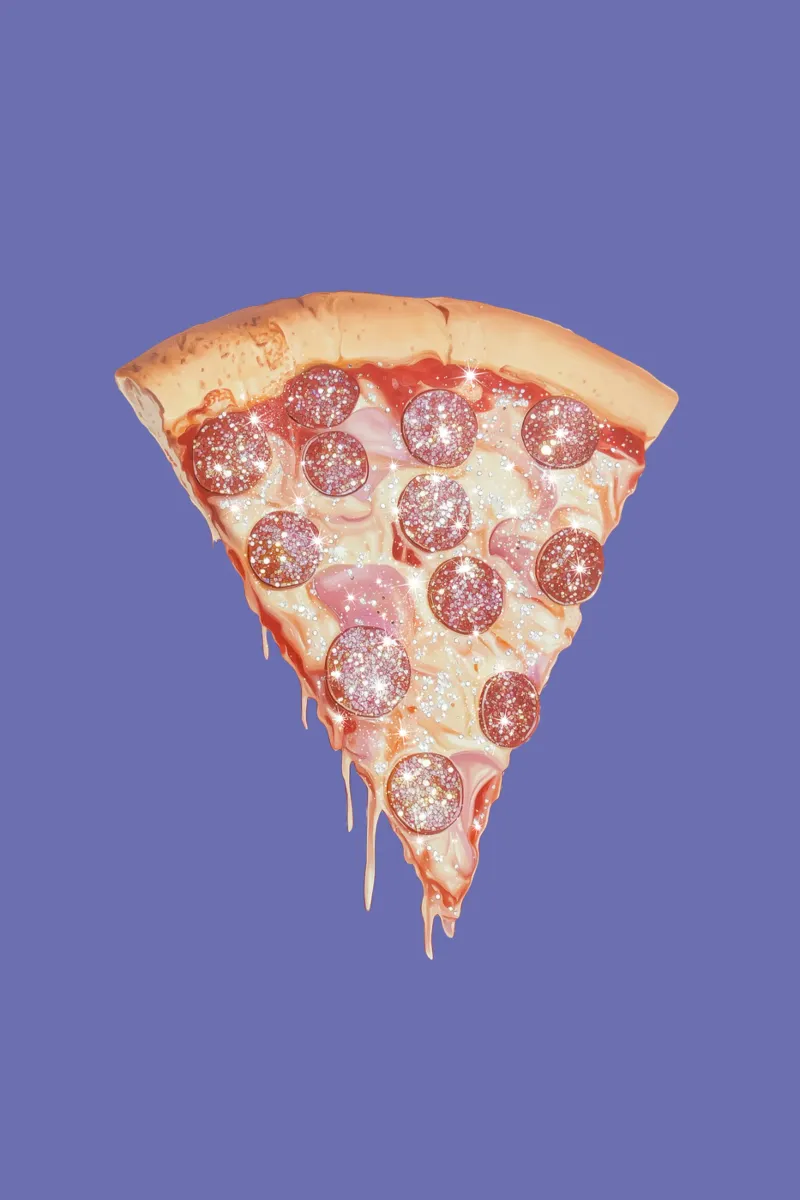 Glittering Pepperoni Pizza Slice Art pellicola backlit da Melloi Art Print