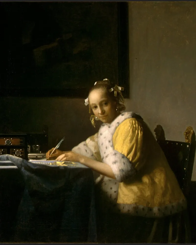 La correspondante en jaune - L'élégance intemporelle de Vermeer panneau forex de Little Art Histories