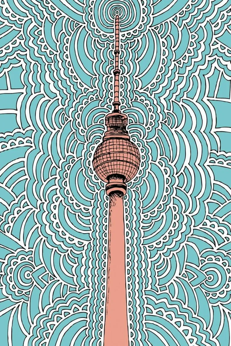 Blue Fernsehturm Drawing Meditation pellicola backlit da KP Design