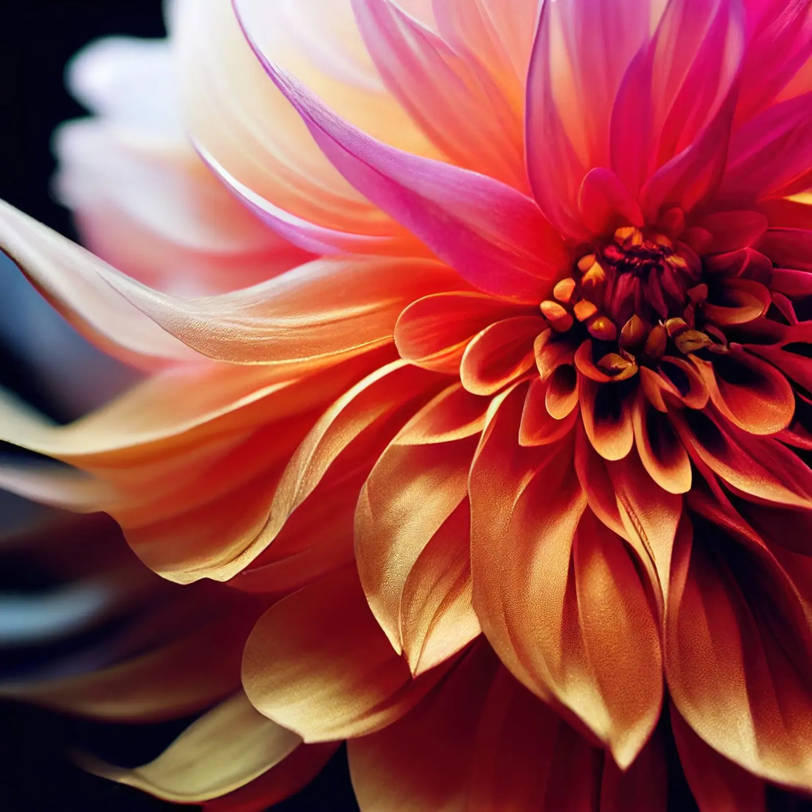 Macro Orange & Pink Dahlia Flower pellicola backlit da Bold Blooms