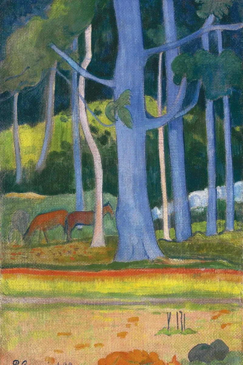 Paul Gauguin - Paesaggio con tronchi blu poster con telaio in plastica da Timeless Artworks