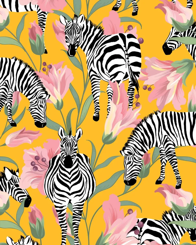 Zebra a strisce per la vita Giallo Foresta Natura poster con telaio in legno da 83oranges