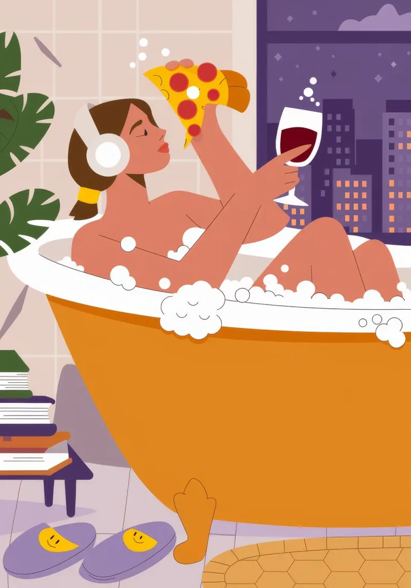 Bagno rilassante poster con telaio in legno da Emery Kate