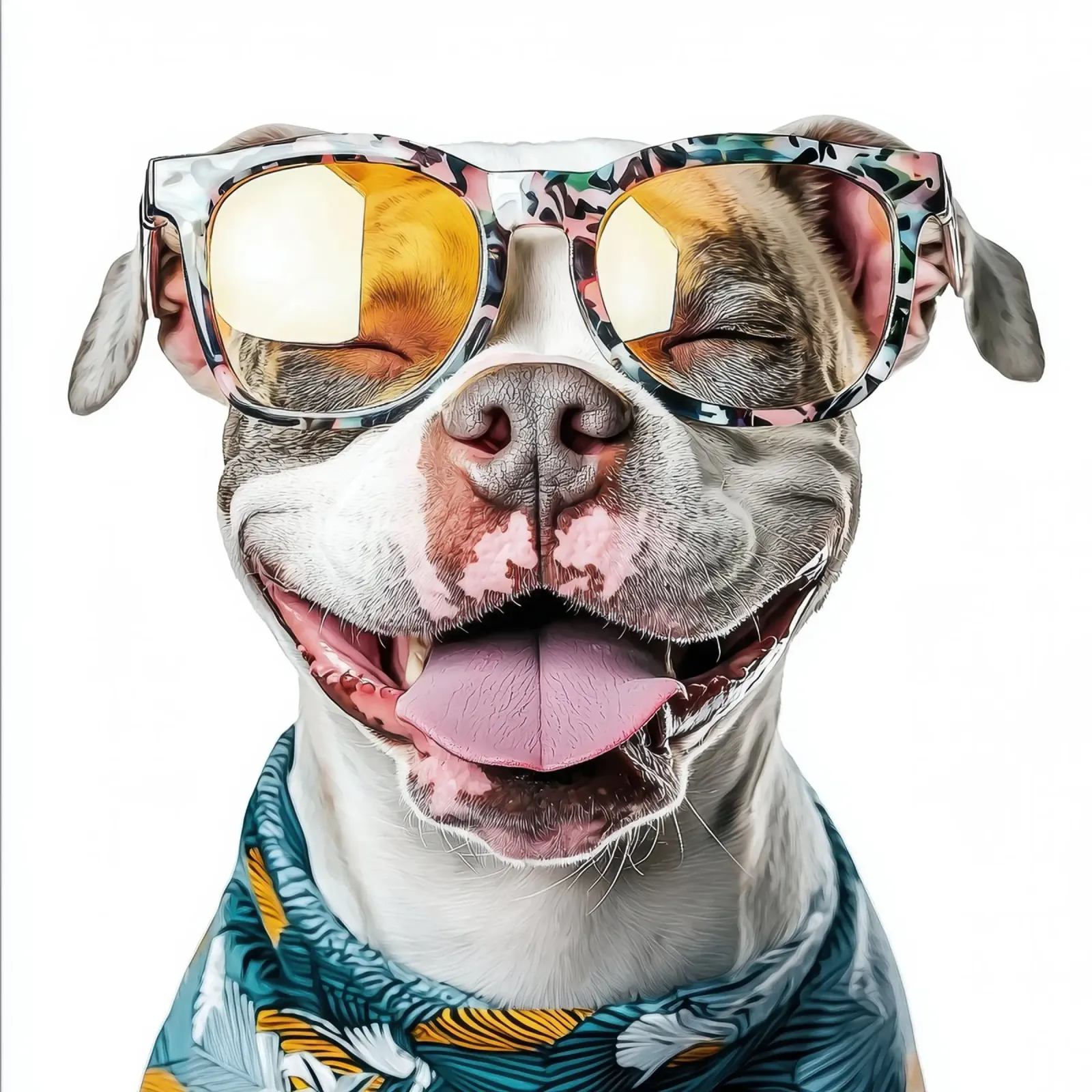 Divertente Pit Bull americano con gli occhiali poster con telaio in alluminio da Funny Animals
