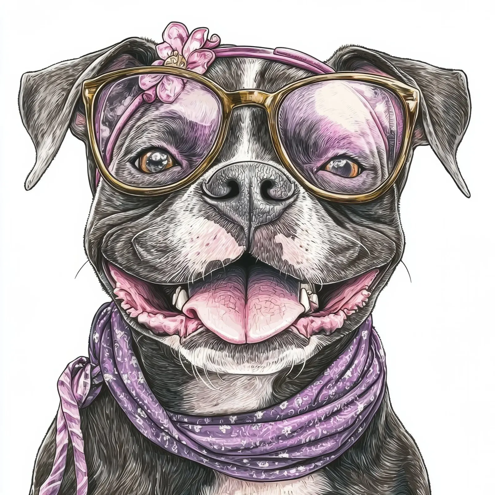 Terrier américain Staffordshire avec des lunettes poster avec cadre en bois de Funny Animals