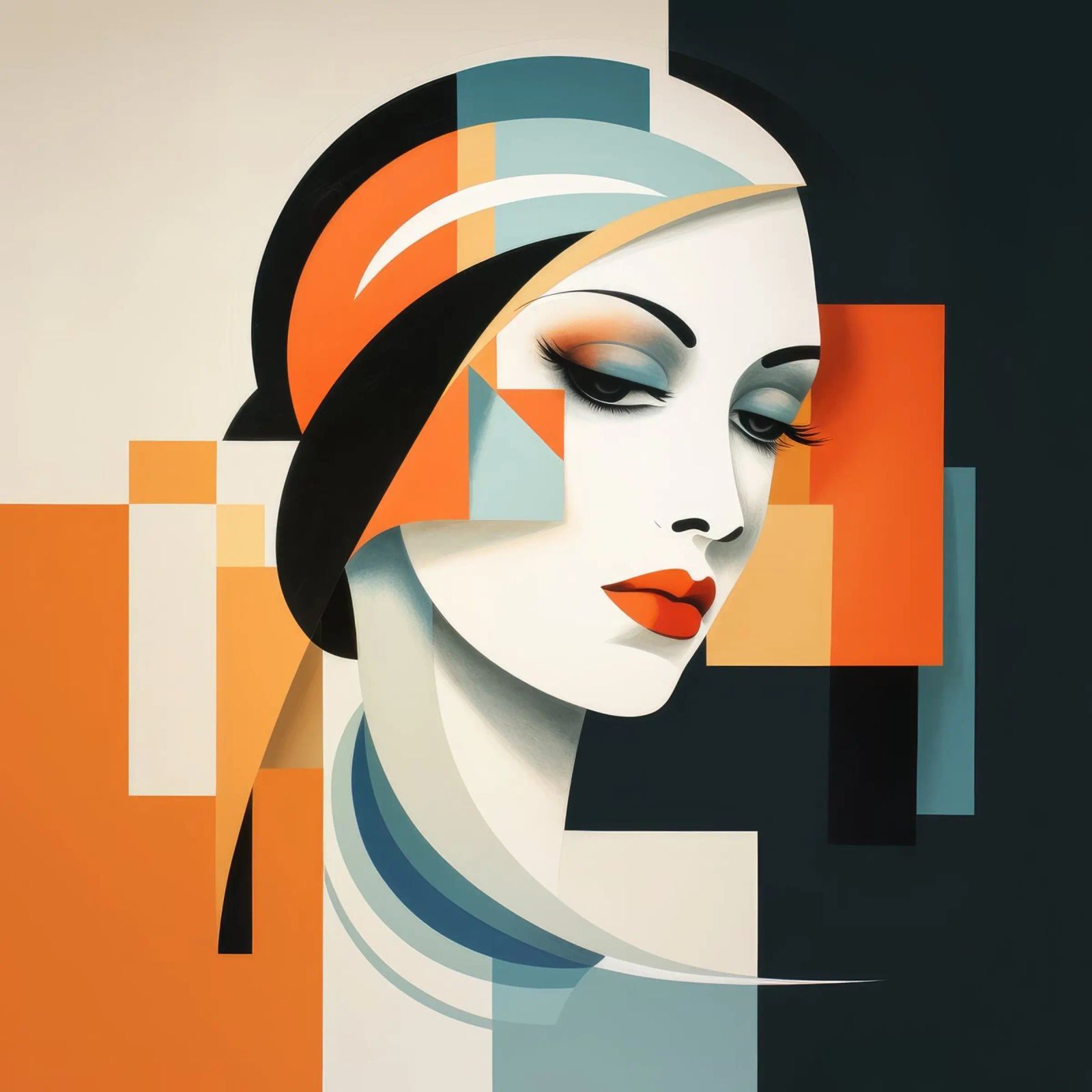 Abstracte Bauhaus Finse vrouw poster van Artful Muse