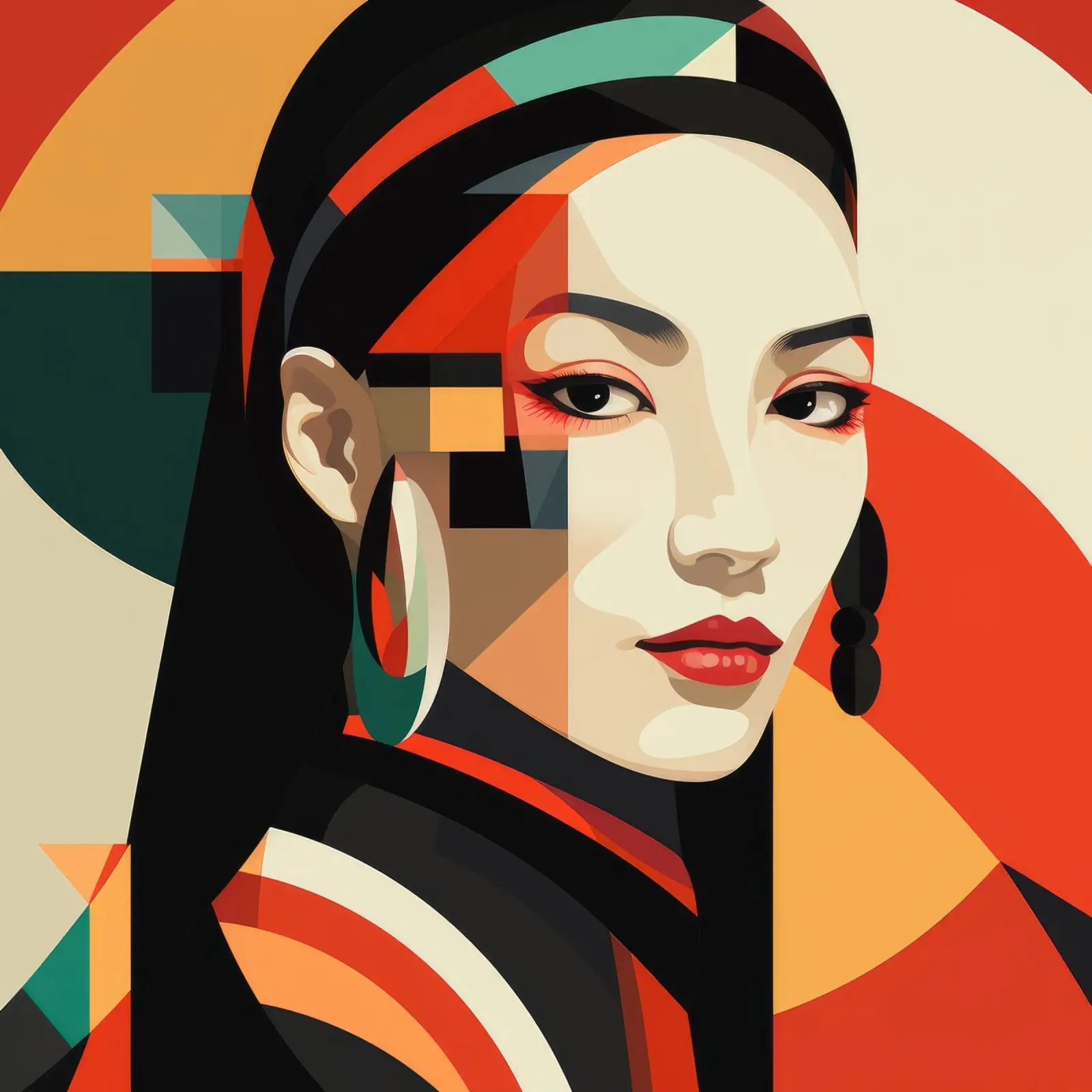 Donna mongola astratta Bauhaus pellicola backlit da Artful Muse