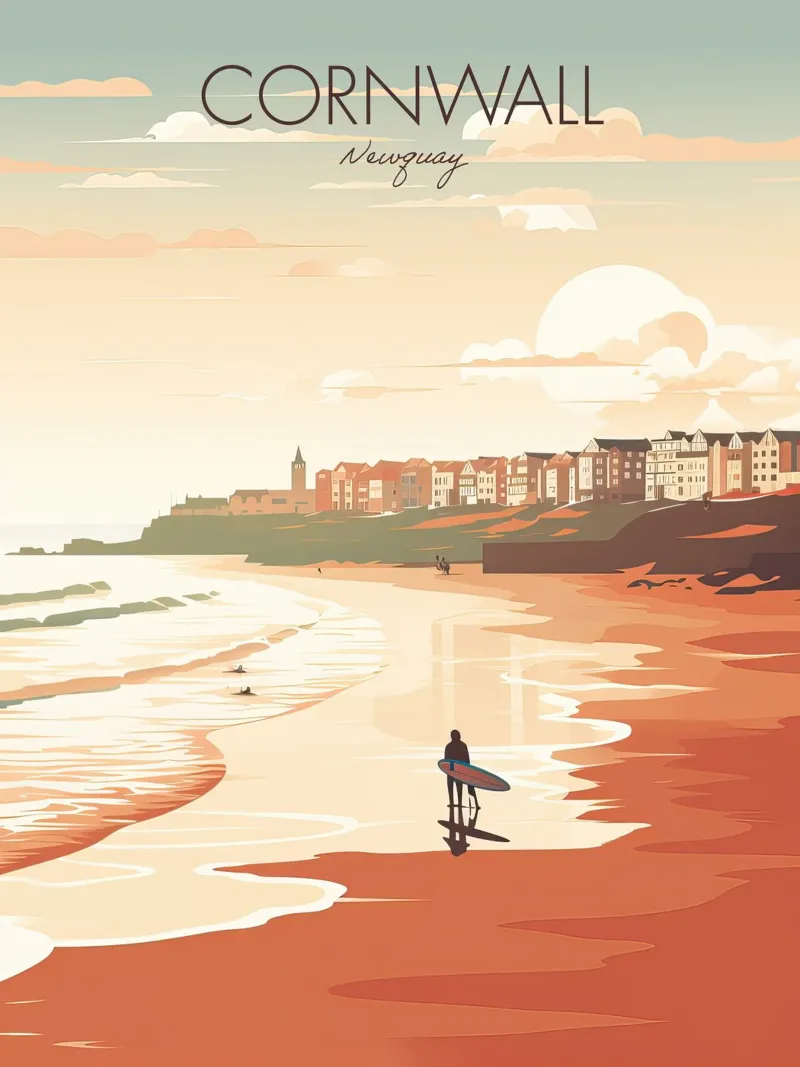 Cornovaglia, Inghilterra, Newquay Surfer Viaggi d'epoca tela con Cornice a cassetta da Peaches Art Prints