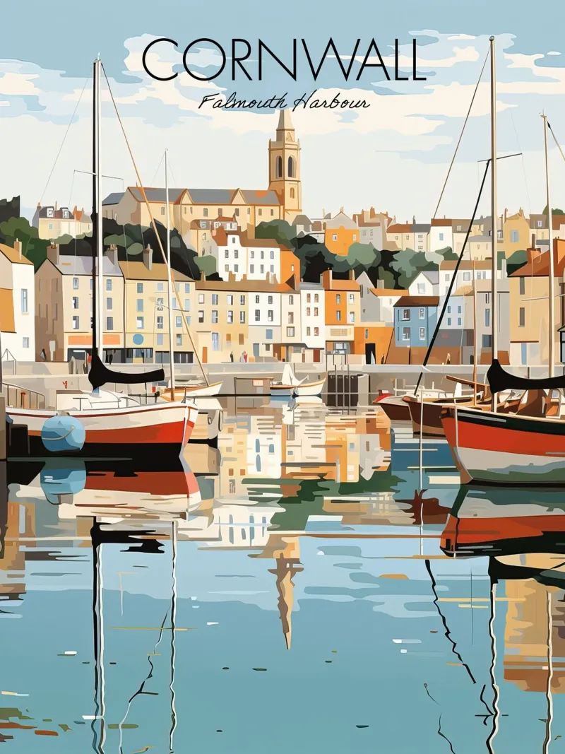 Cornovaglia, Inghilterra, Porto di Falmouth, Viaggi poster con telaio in plastica da Peaches Art Prints