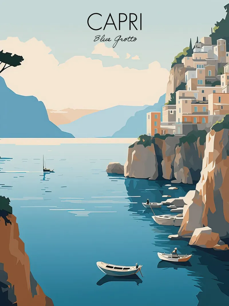 Capri, Italia, Gruta Azul, Mar Vintage Travel poster de Peaches Art Prints