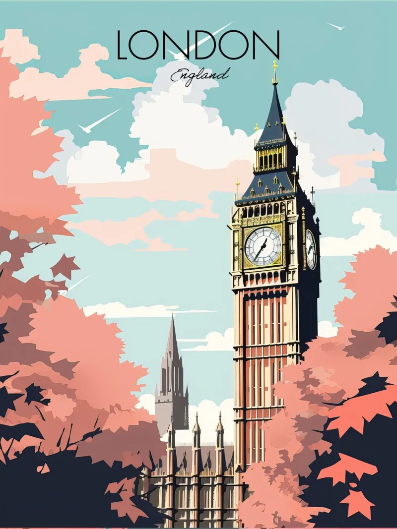 Londra, Inghilterra, Big Ben, Viaggio d'epoca carta hahnemühle da Peaches Art Prints