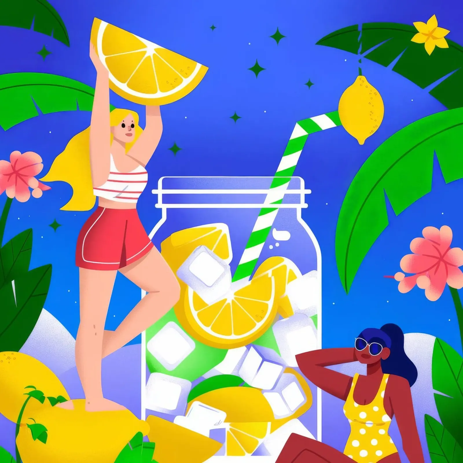 Divertimento estivo con limonata poster con telaio in legno da Emery Kate