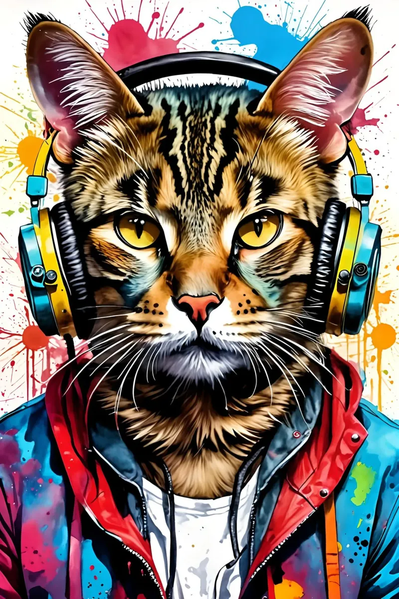 Gatto in cuffia plexiglass da PosterOK