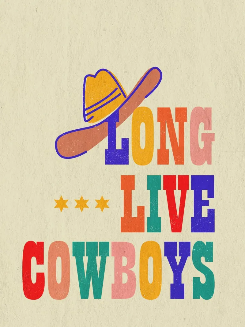 Retro "Long Live Cowboys" Typography Art Print poster con telaio in alluminio da showmemars