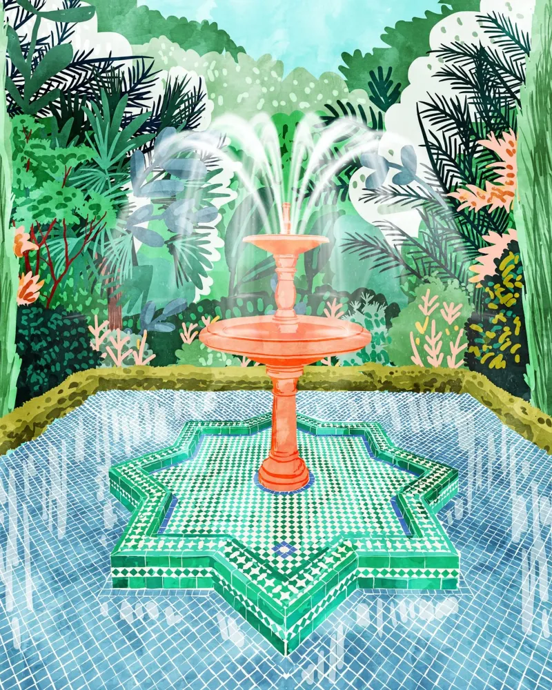 La fontana della vita Architettura Esterni Giardino Acquerello poster con telaio in plastica da 83oranges