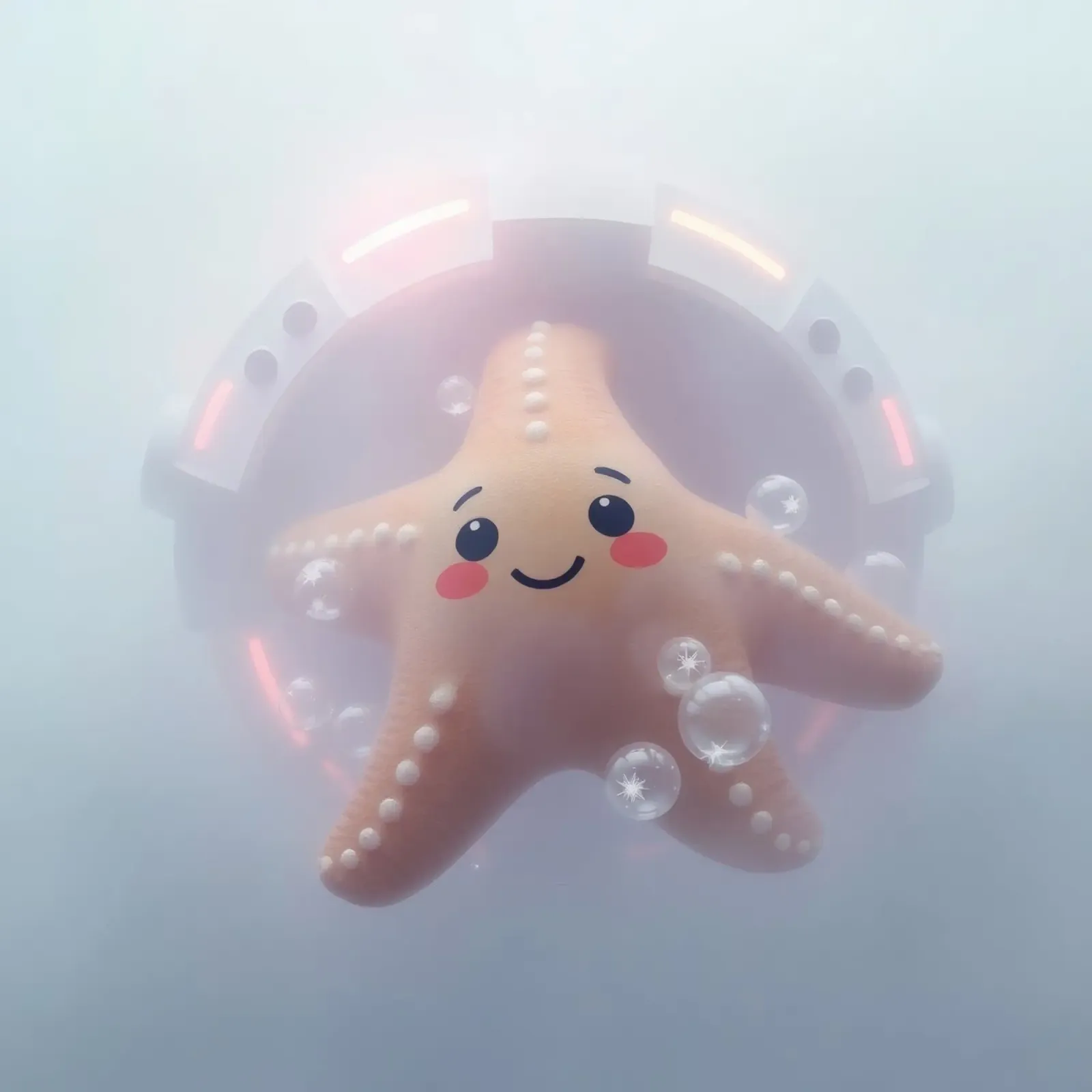 Glücklicher Seestern schwimmt in Blasen in einem bunten U-Boot Hahnemühle von DesignDoodle