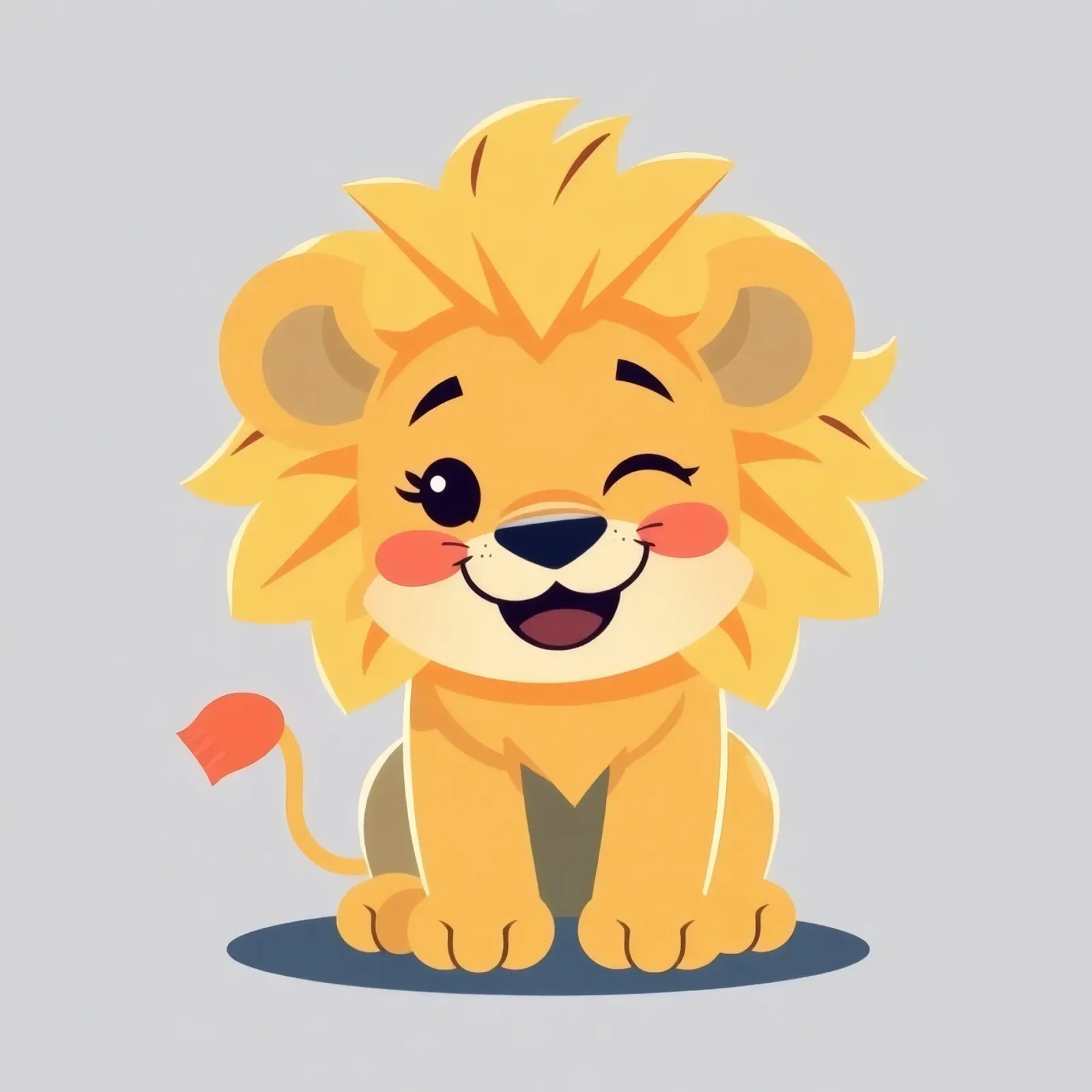 Simpatico leone dei cartoni animati con un'espressione giocosa e seduto pellicola backlit da DesignDoodle