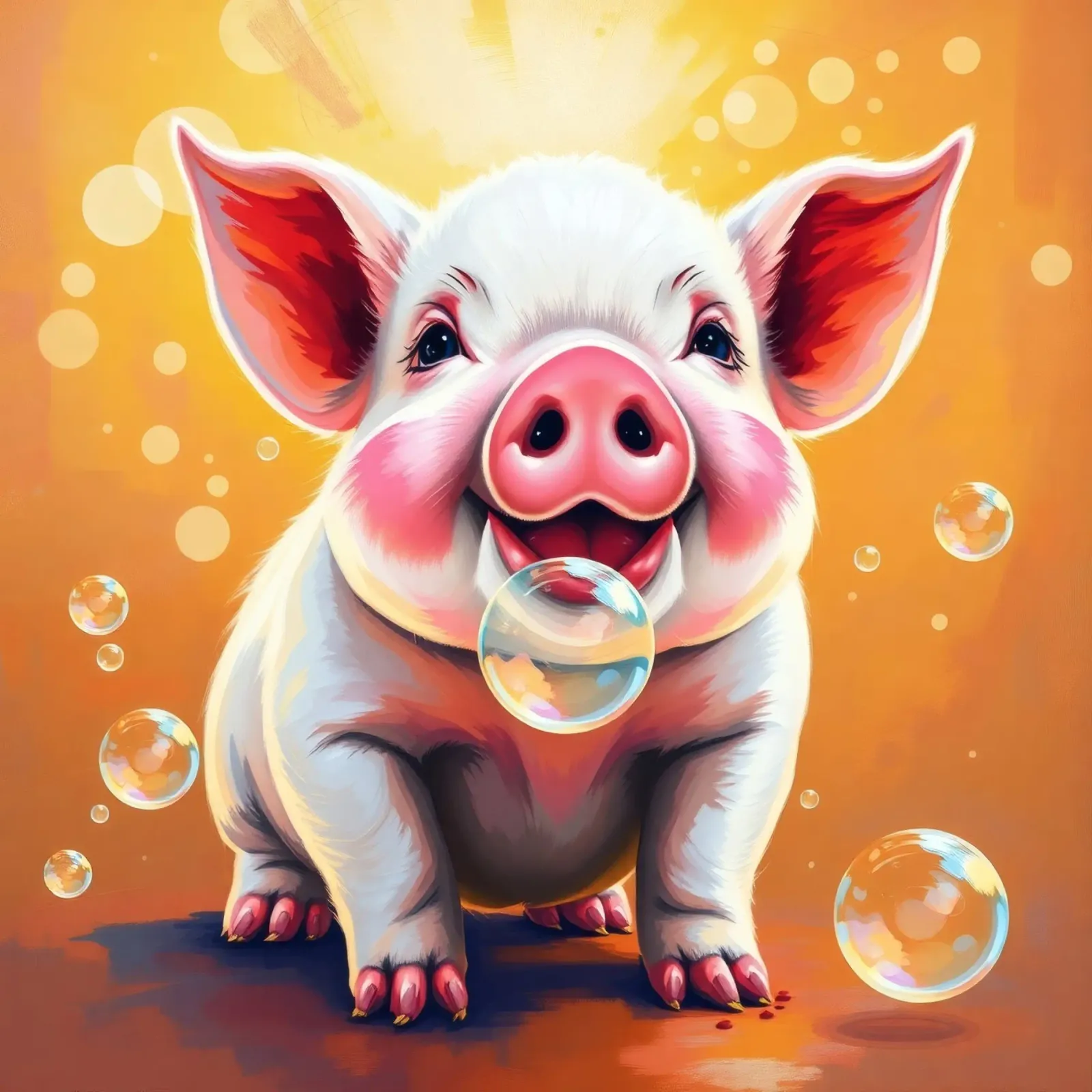 Happy piglet blowing bubbles in a playful mood hahnemühle by DesignDoodle