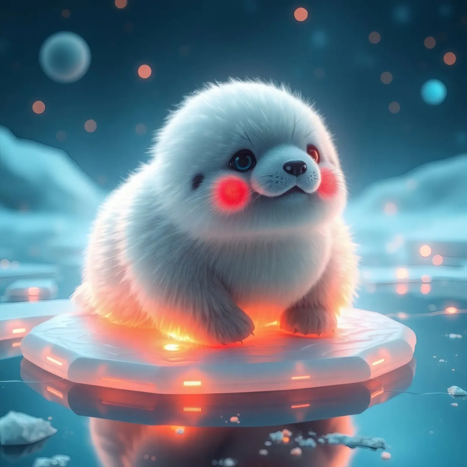 Schattige zeehondenpup rustend op gloeiend ijs in een rustige poolzee canvas van DesignDoodle