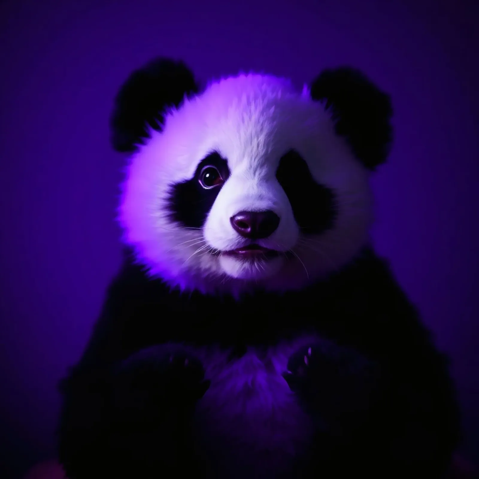 Un simpatico cucciolo di panda seduto su uno sfondo viola pellicola backlit da DesignDoodle