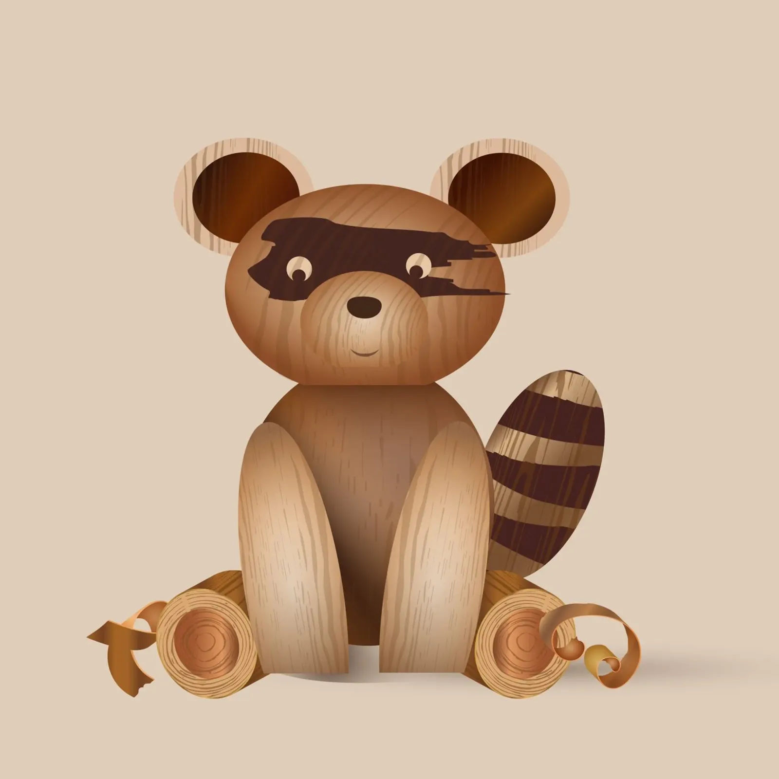 Ilustración con aspecto de madera - figura de mapache poster con marco de madera de namosh