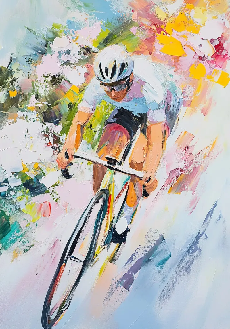 Cyclist Bicycle Movement Portrait Abstract Pastel canvas by Nikis Art Studio