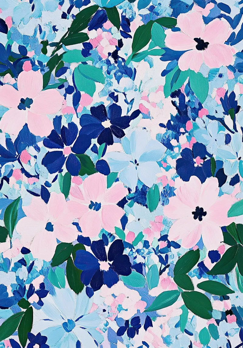 Bloemen Roze Blauw Pastel Matisse Geïnspireerd Abstract canvas met Baklijst van Nikis Art Studio