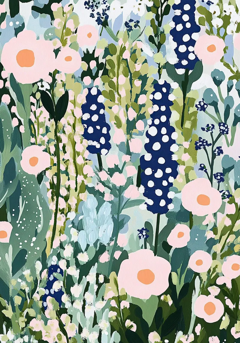 Gouache illustrazione giardino Matisse ispirato fiore pastello poster con telaio in alluminio da Nikis Art Studio