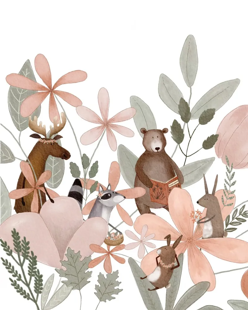 Decorazione con animali del bosco per la camera dei bambini poster con telaio in legno da Urchin Bay Art