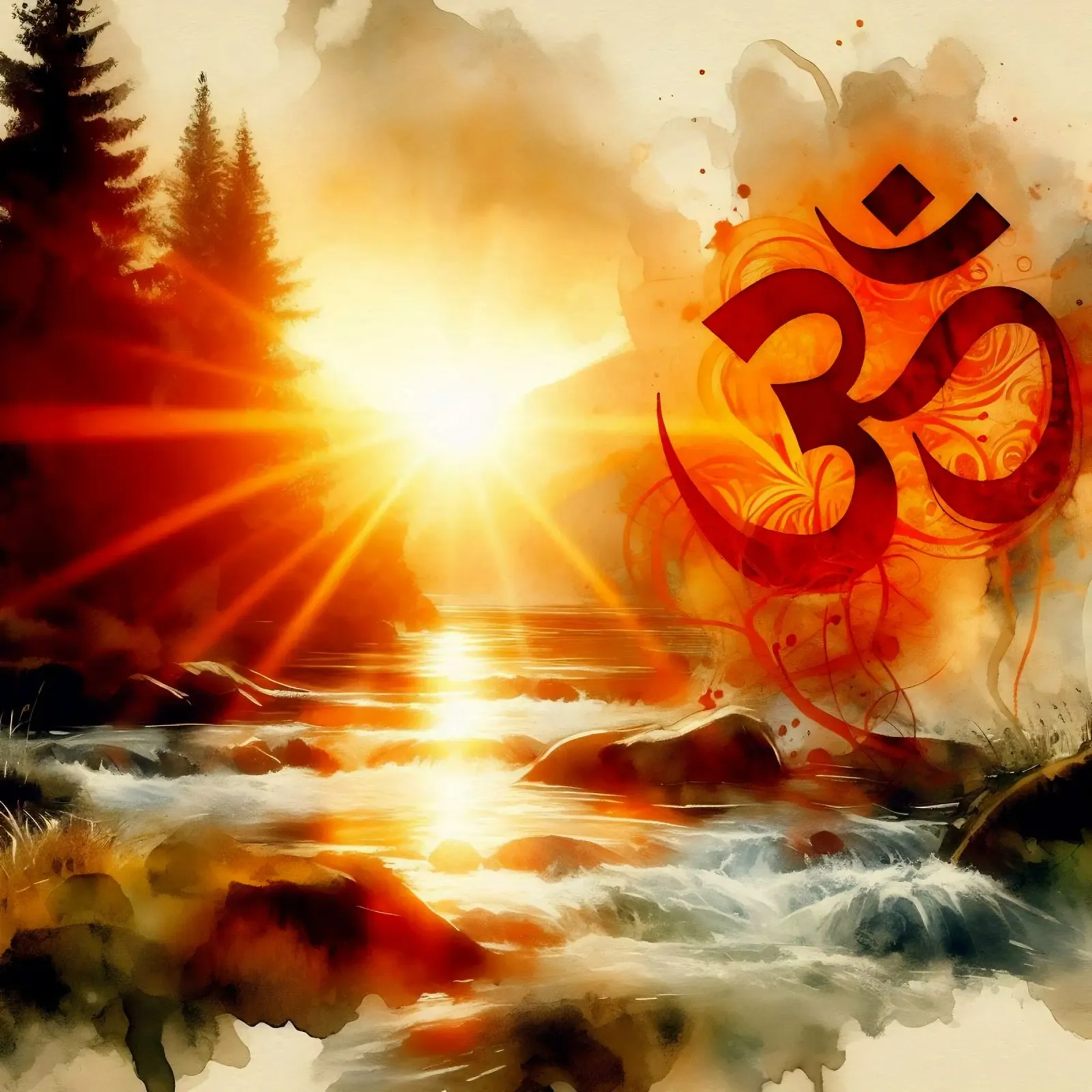Om & Natura - Bach - Stile acquerello poster con telaio in plastica da spiritual