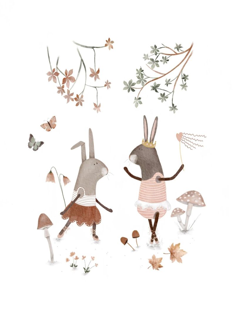 Bunny Rabbit Ballerina's, Whimsy Art For Children (Art fantaisiste pour les enfants) poster de Urchin Bay Art