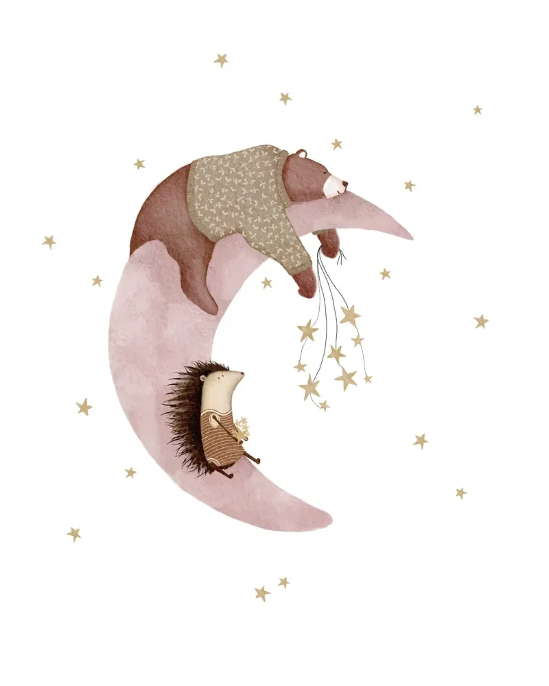 Arte della luna e delle stelle rosa per bambini poster con telaio in plastica da Urchin Bay Art