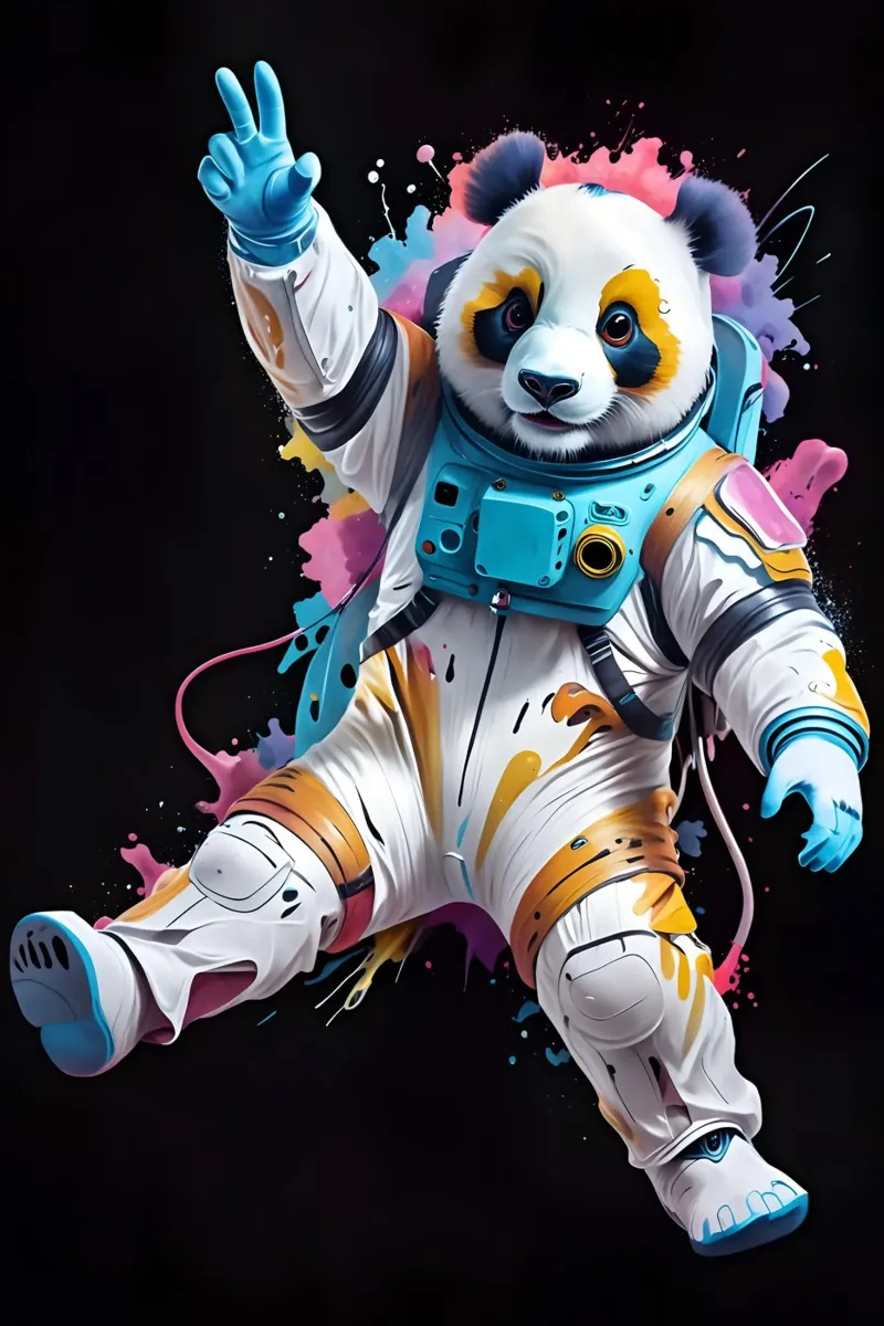 Panda cosmonaut neon poster con telaio in plastica da MakArena