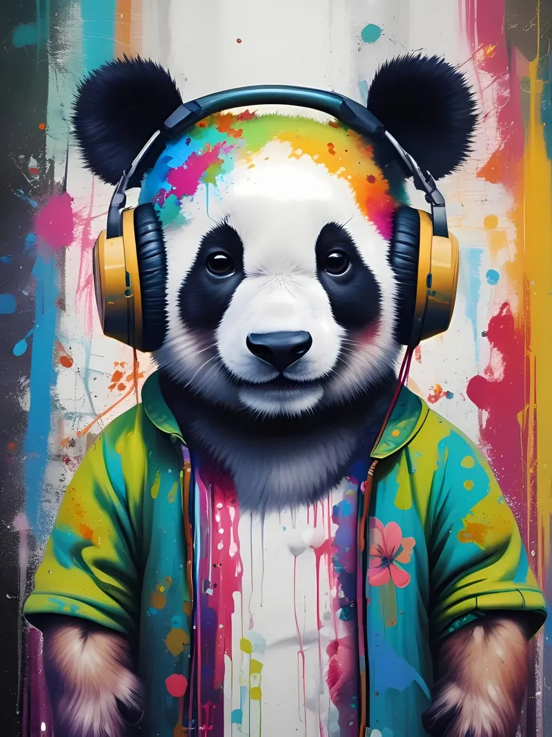Panda meloman poster met aluminium frame van MakArena