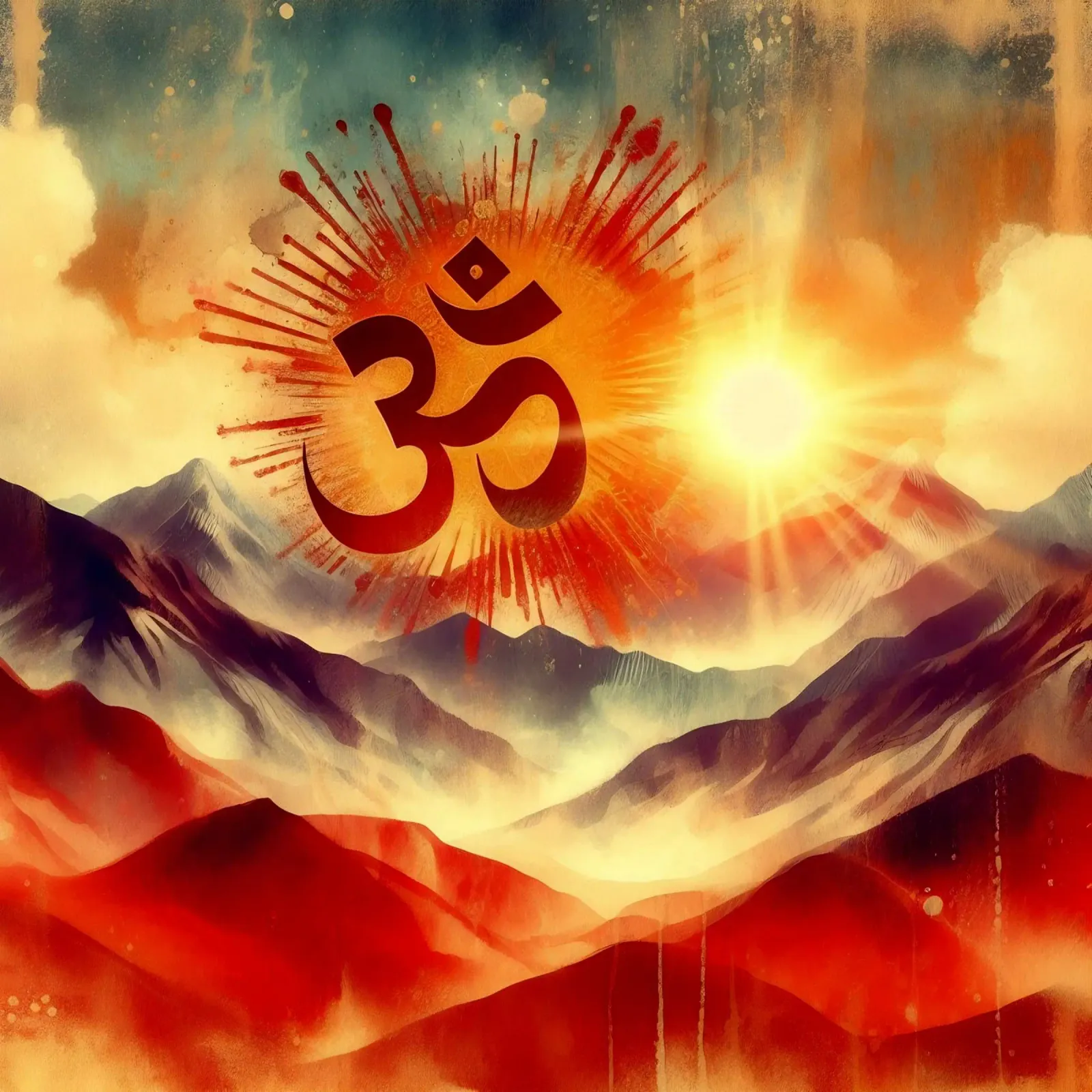 Om e natura - Montagna - Acquarello poster con telaio in plastica da spiritual