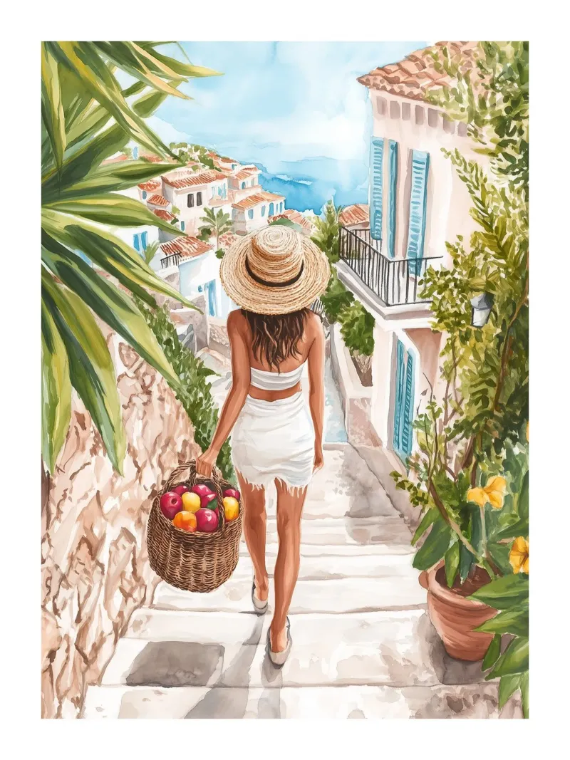 Una passeggiata nel Mediterraneo poster con telaio in legno da Shores & Skies