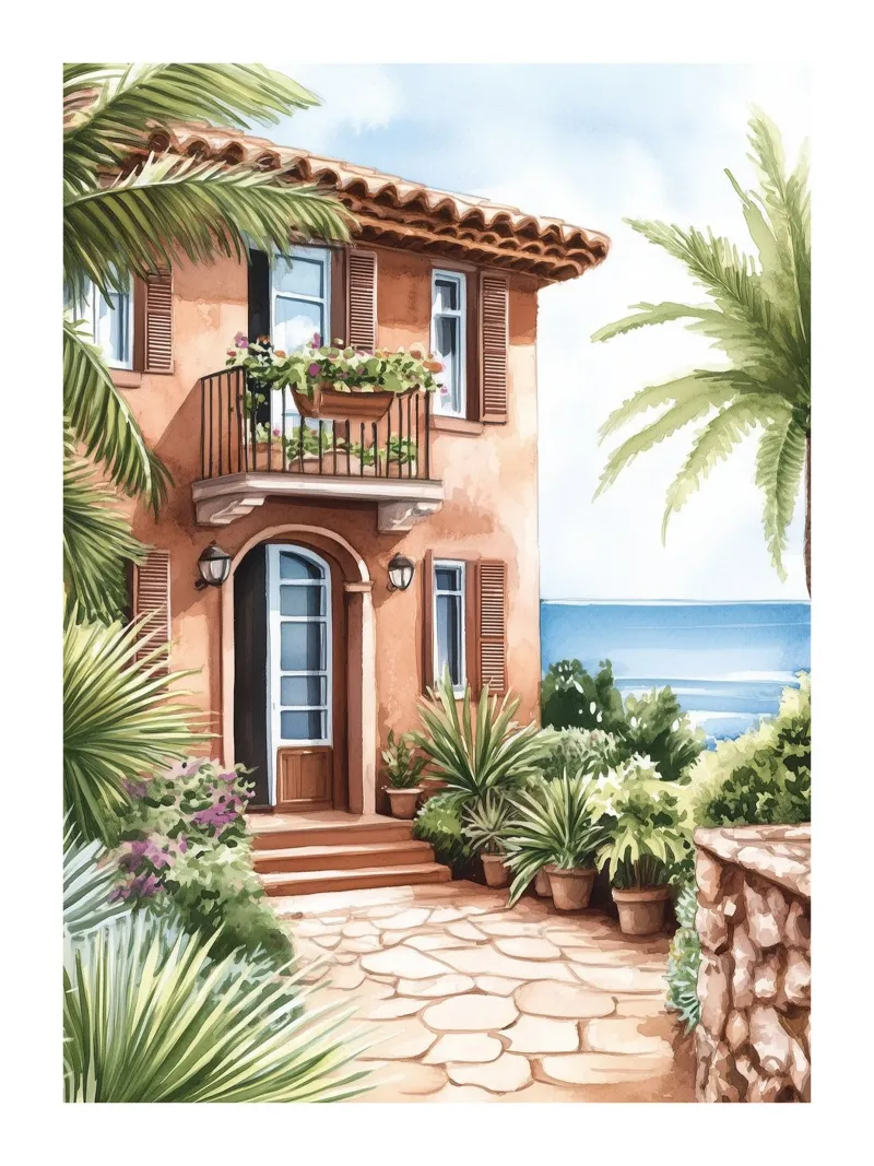 Mediterraan huis canvas met Baklijst van Shores & Skies