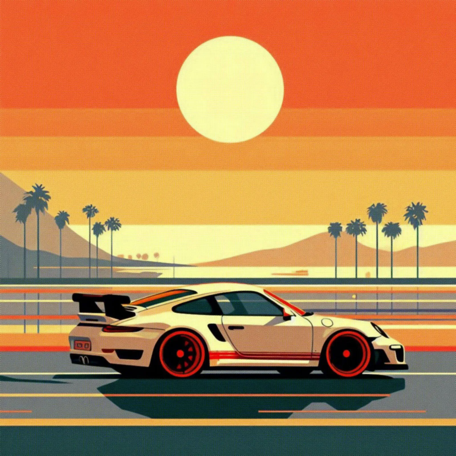 Porsche al tramonto - Stampa poster d'epoca poster con telaio in plastica da posterprints-by-nomad