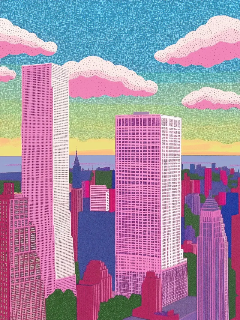 New York come skyline della città: Poster pop art colorato e audace poster con telaio in plastica da Kaji