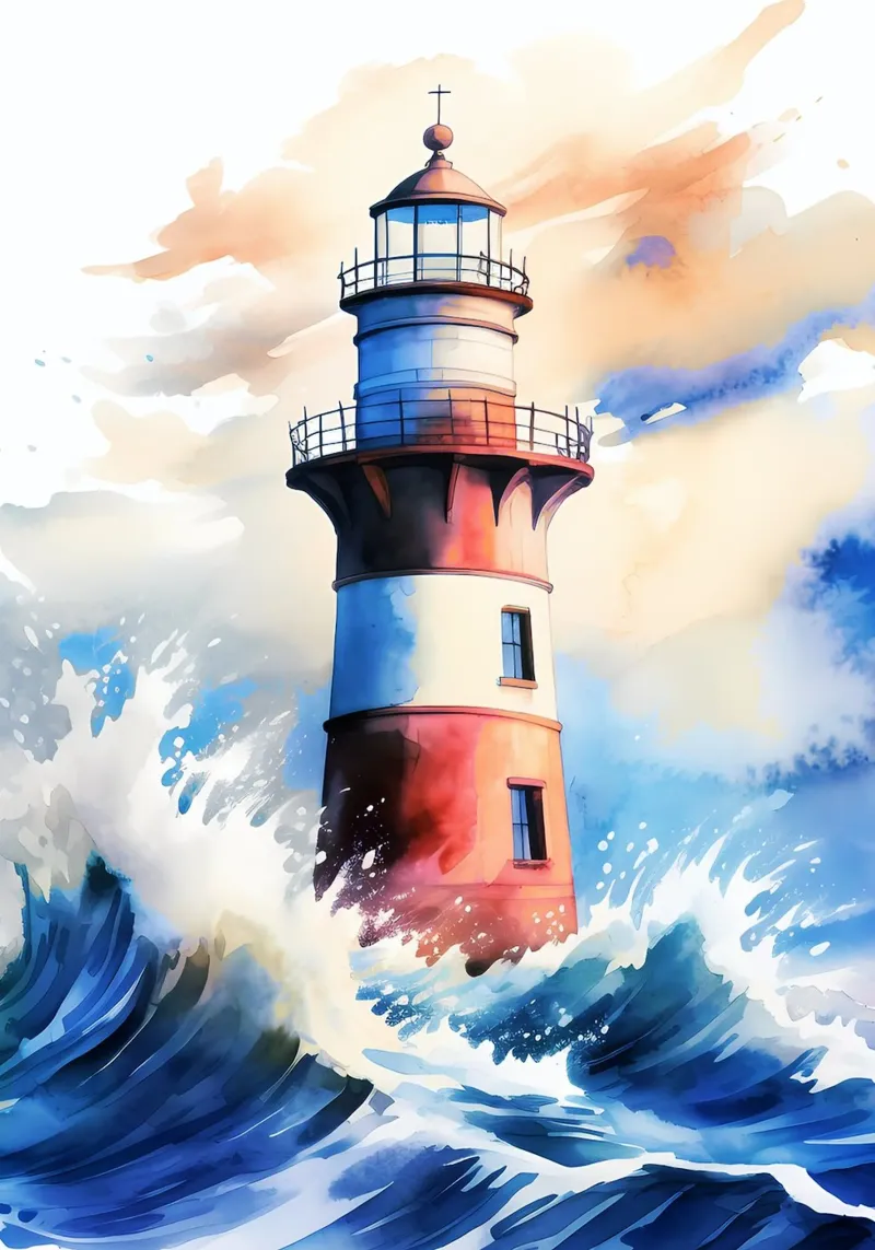 Sea Lighthouse Watercolor Design canvas by kaiyaraiya