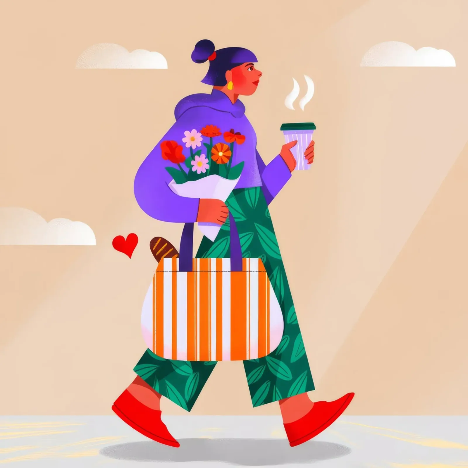 Passeggiata per lo shopping floreale poster con telaio in legno da Emery Kate