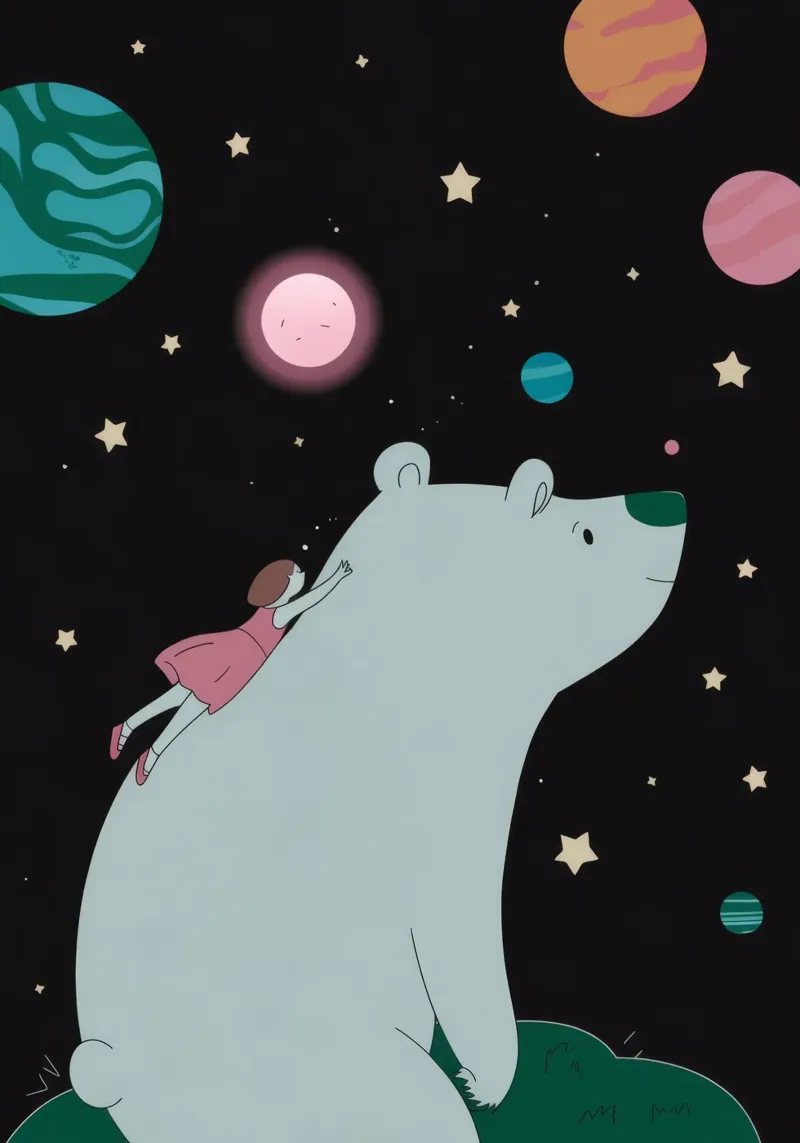Viaggio dell'orso cosmico poster con telaio in plastica da Emery Kate