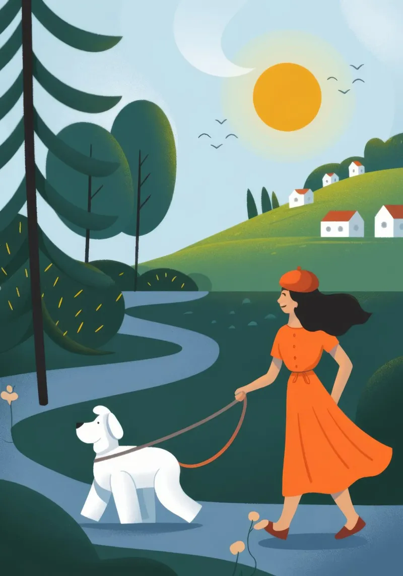 Passeggiata per cani sul lungofiume poster con telaio in plastica da Emery Kate